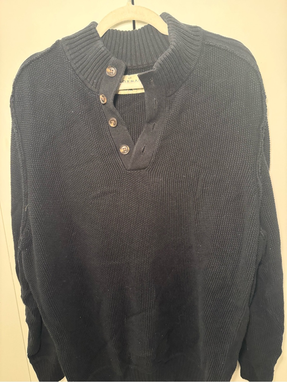 The Normal Brand Black Zip-Neck Ribbed Sweater